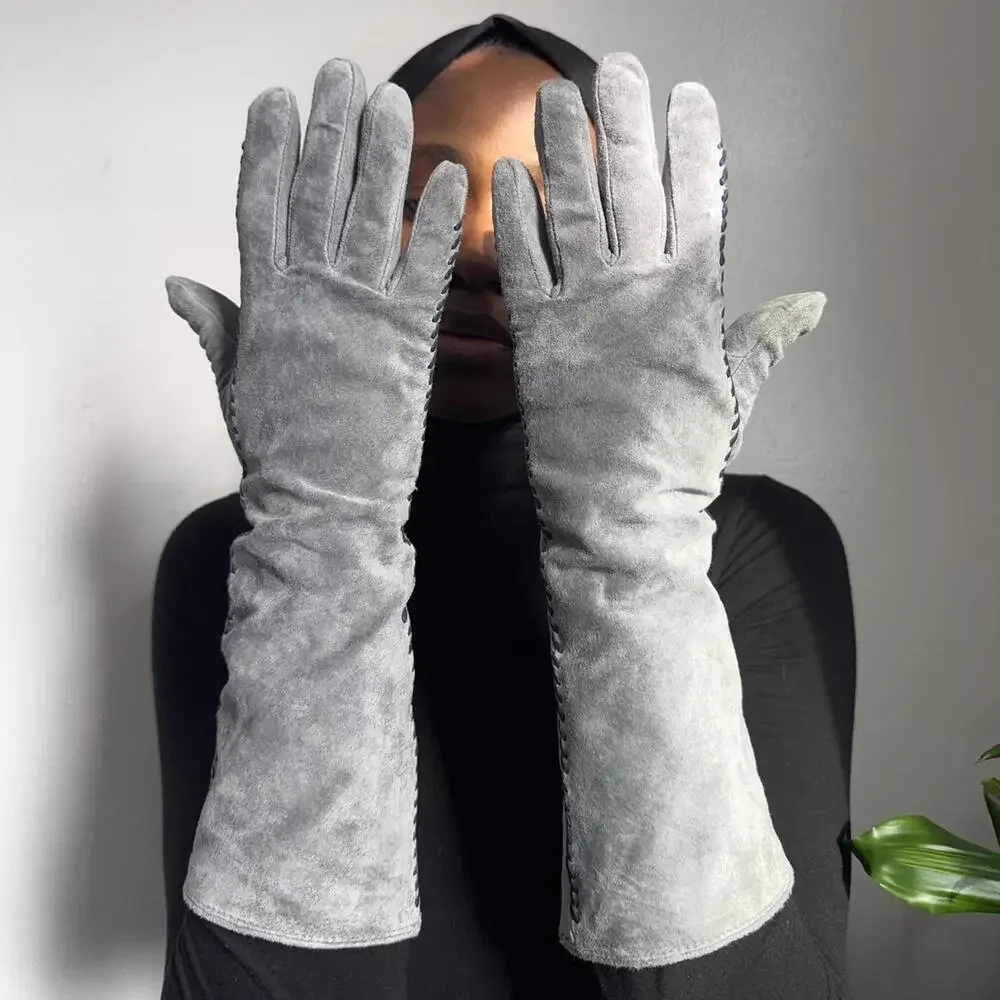Vintage 60s‎ Style Renee’s NY Grey Suede Opera Gloves size M